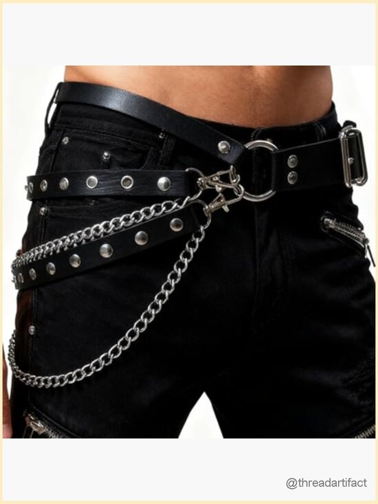 PU Leather Layered Chain Belt for Women, Adjustable Gothic Punk Waist Belt with
